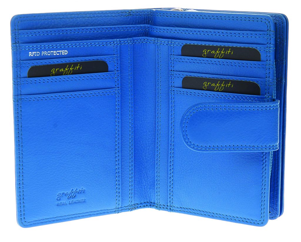 Stud Closure Brightly Coloured Leather Wallet Purse Cobalt Blue