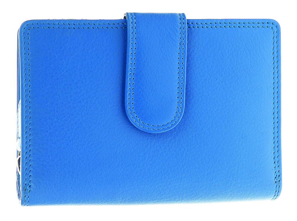 Stud Closure Brightly Coloured Leather Wallet Purse Blue
