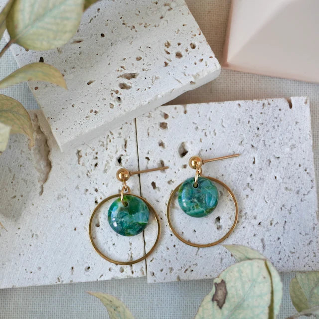 Equinox Gold Drop Hoops - SH - Earth Green - Uneeka