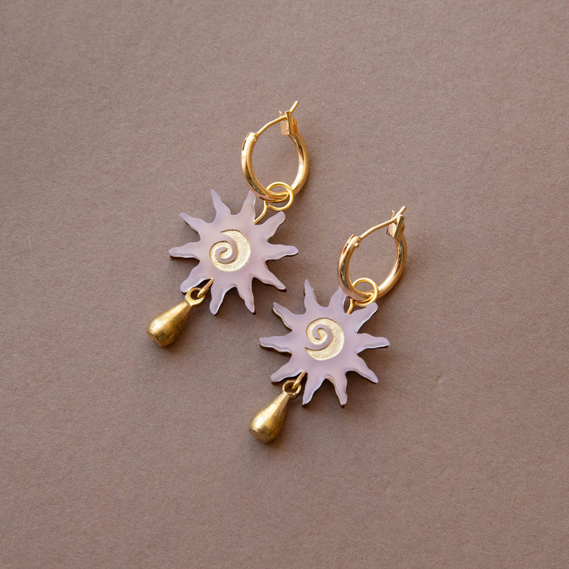 Sunburst Swirl with Teardrop Hoops - Dusky Lilac & Brass - Uneeka