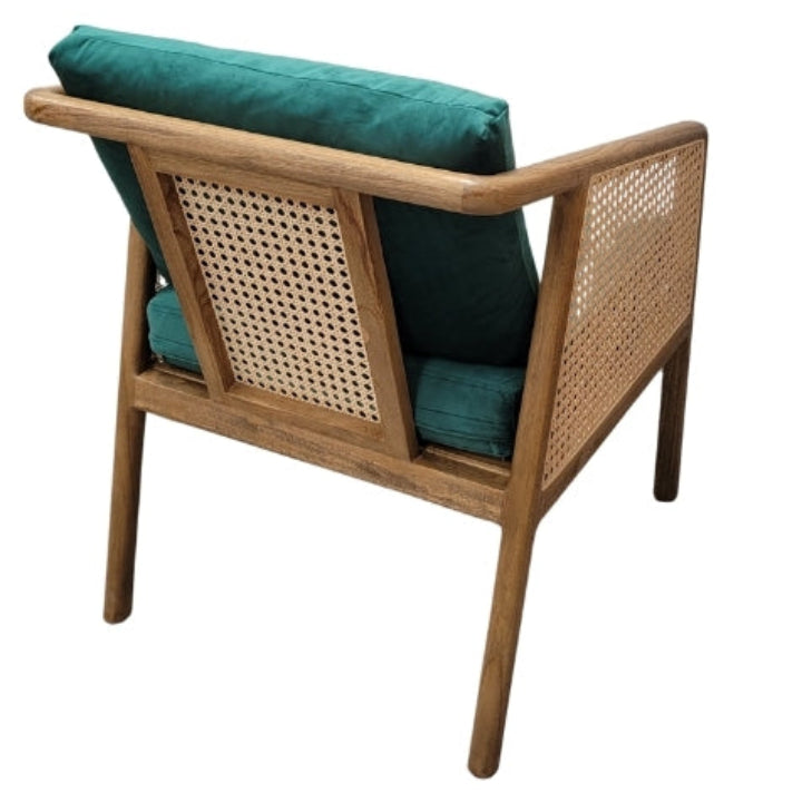 Sungkai & Rattan Occasional Chair With Green Cushions - TH02 - Uneeka