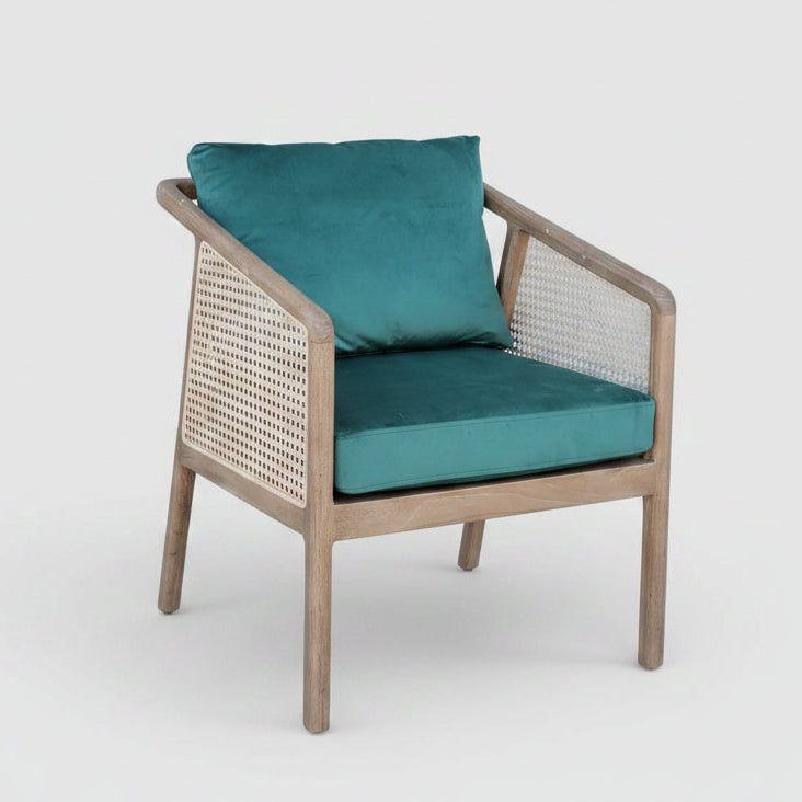 Sungkai & Rattan Occasional Chair With Green Cushions - TH02 - Uneeka