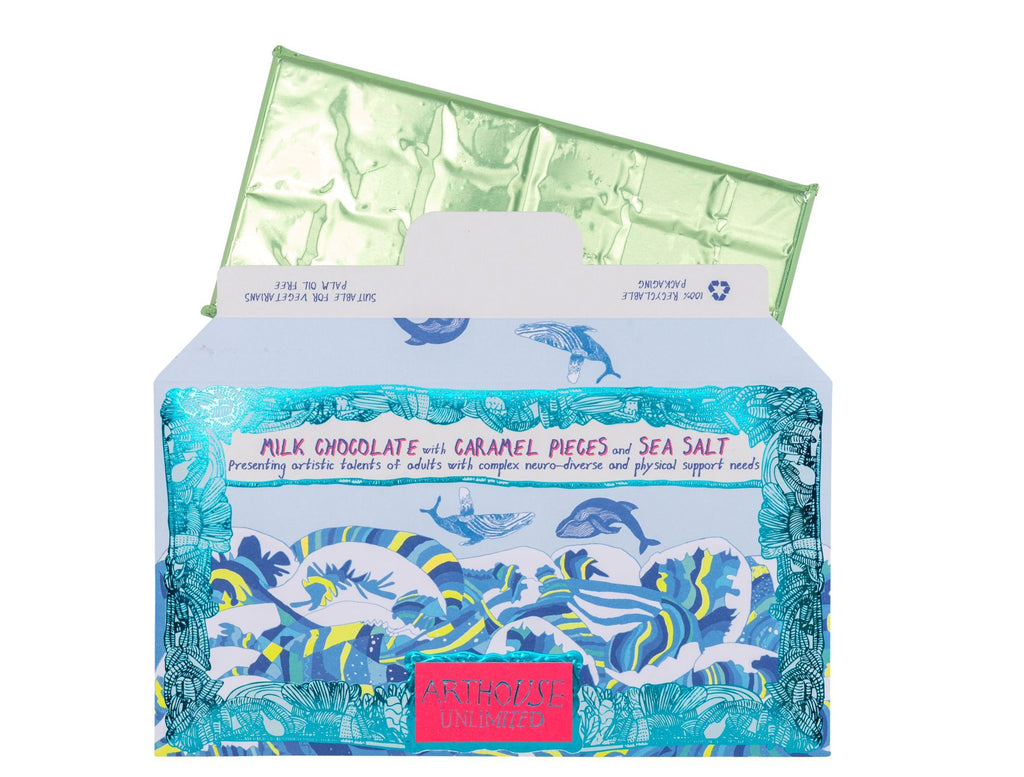 Swim With Whales Milk Chocolate Caramel & Sea Salt Bar internal foil packaging