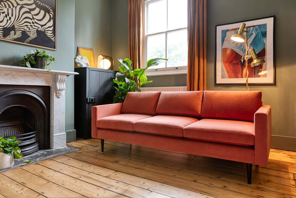 Swyft Model 01 3 Seater Sofa - Made To Order Brick Velvet angled dsplay view