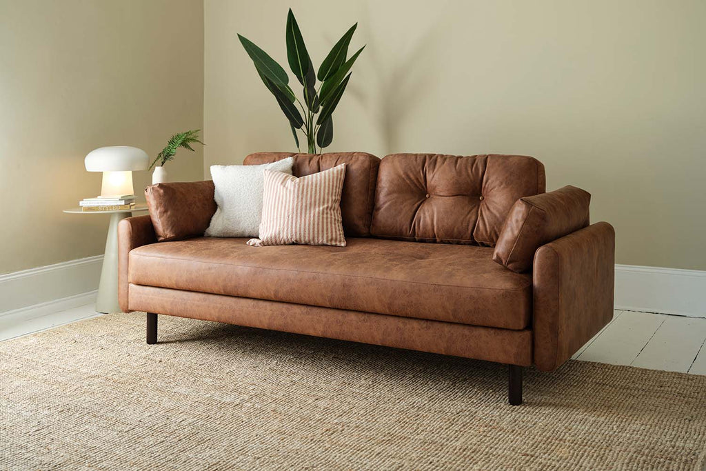 Swyft Model 04 3 Seat Double Sofa Bed - Chestnut Faux Leather