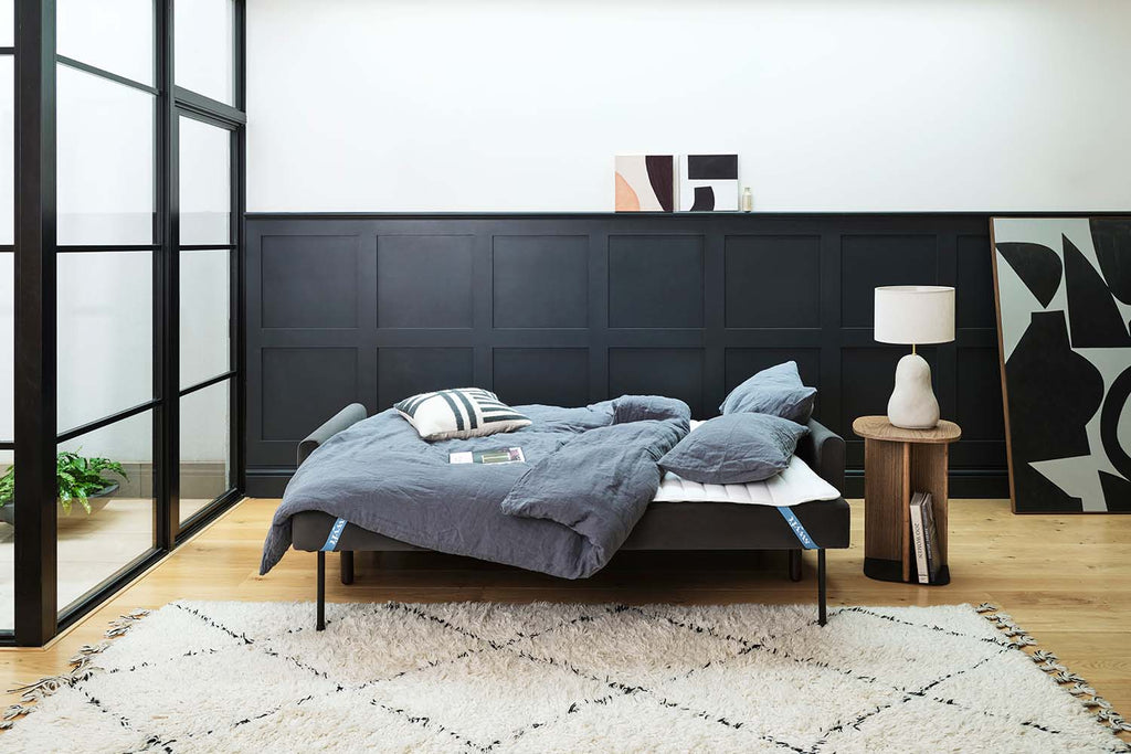 Swyft Model 04 3 Seat Double Sofa Bed - Charcoal Velvet - Set up as a bed