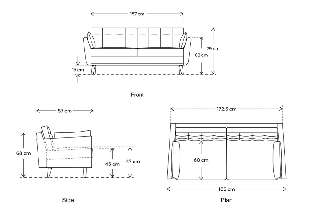 Swyft Model 10 2 Seater Sofa - Made To Order Line Drawing