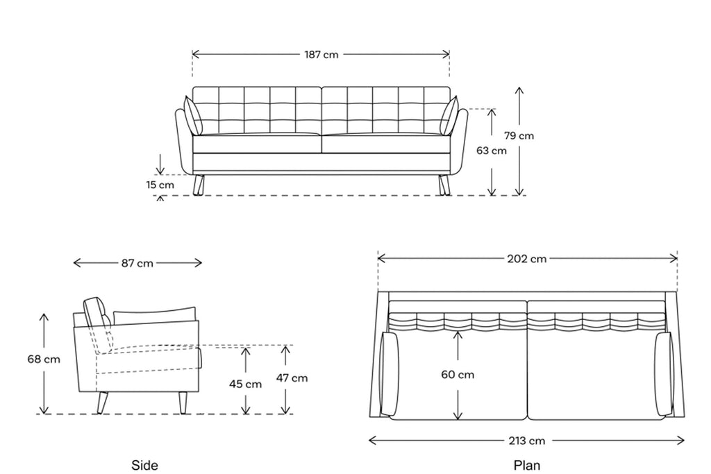 Swyft Model 10 3 Seater Sofa - Made To Order line drawing
