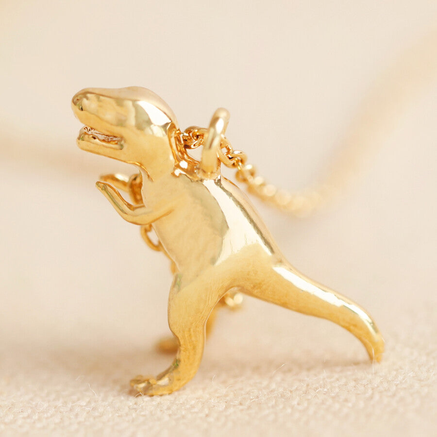 T-Rex Dinosaur Pendant Necklace - Gold - Uneeka