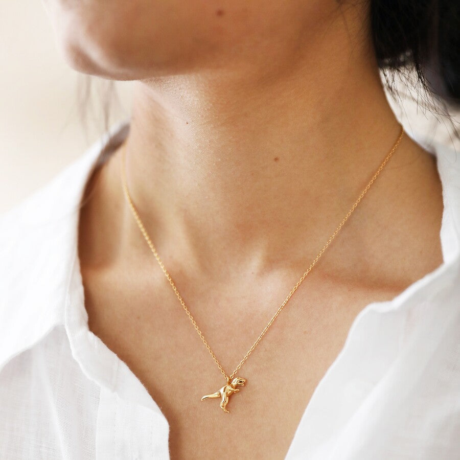 T-Rex Dinosaur Pendant Necklace - Gold - Uneeka