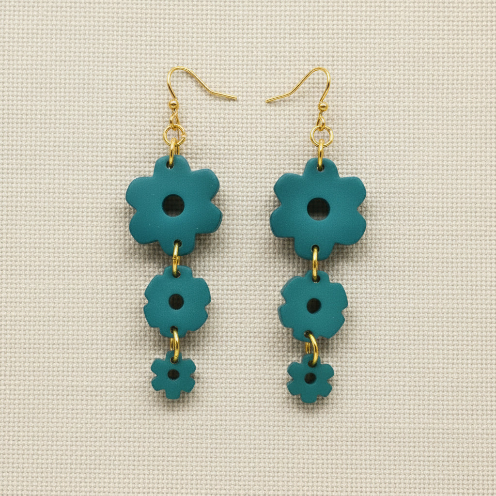 Triple Drop Green Clay Flower Earrings - TAR2415 - Uneeka