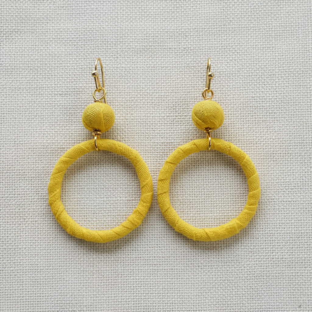 Assorted Colour Fabric Drop Hoop Earrings - TAR2525 - Uneeka