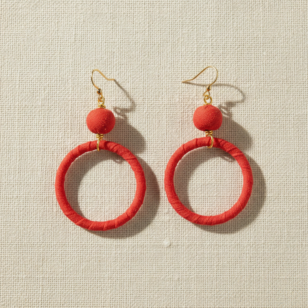 Assorted Colour Fabric Drop Hoop Earrings - TAR2525 - Uneeka