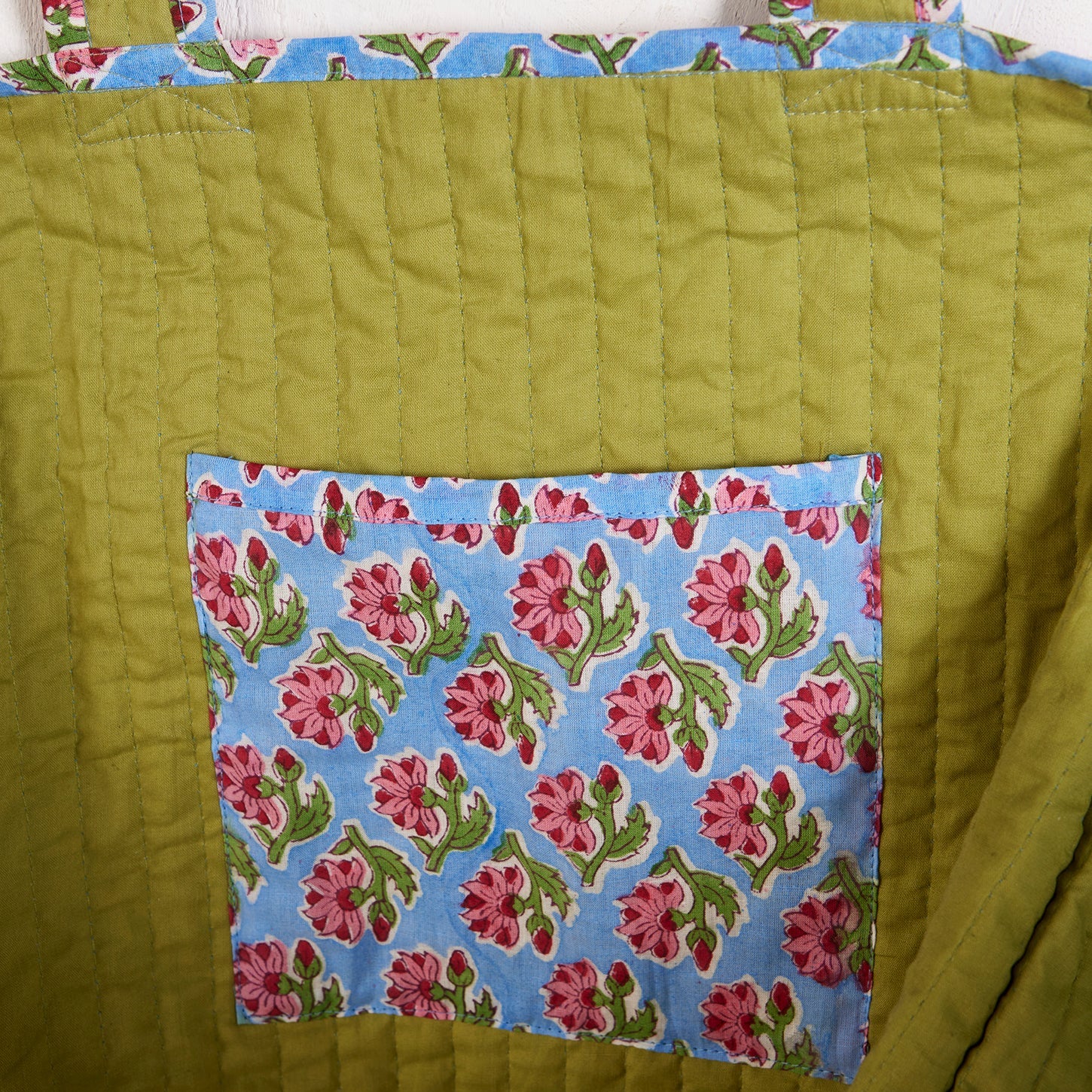 Blue Blockprint Quilted Shopping Tote Bag - TOB23 - Uneeka