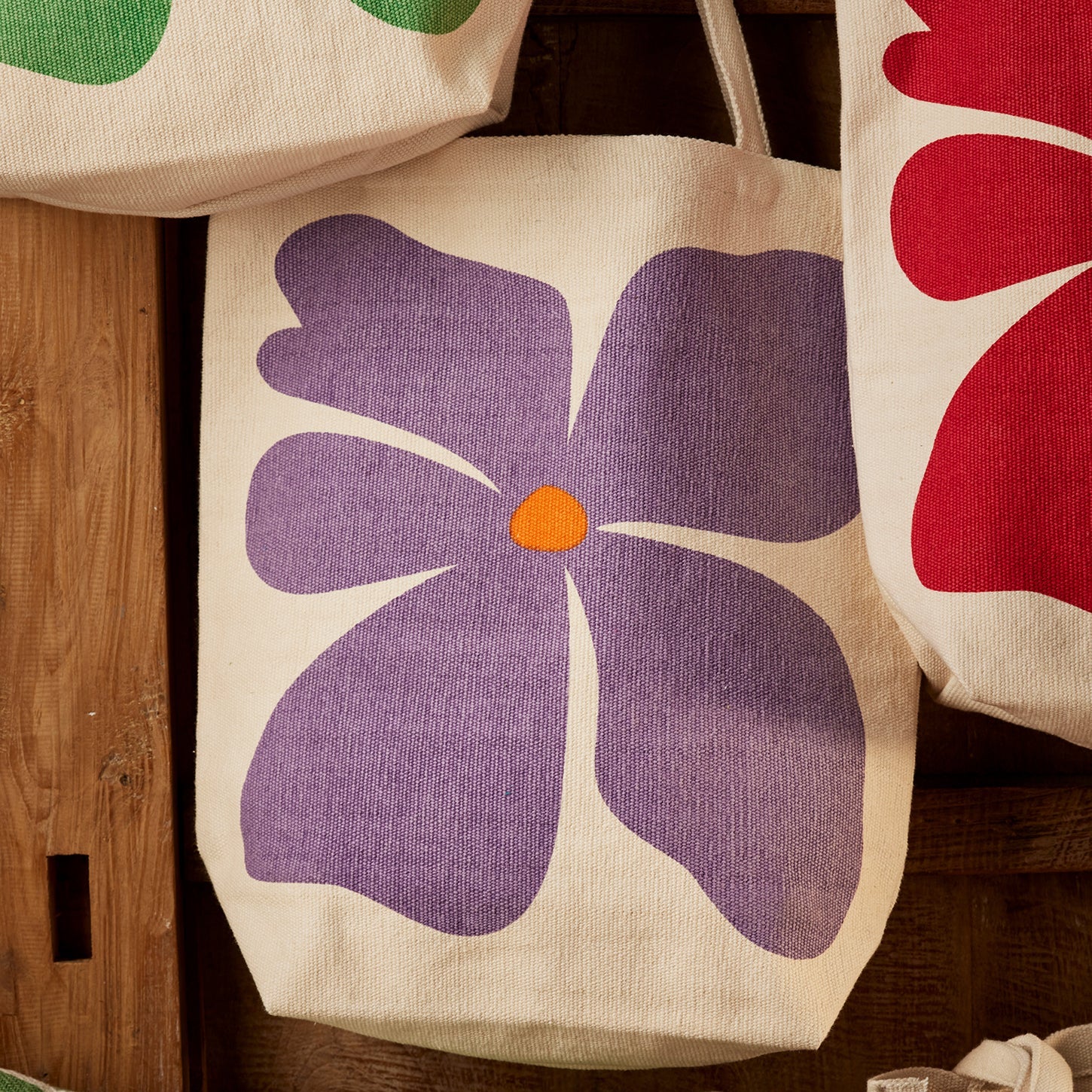 Screen Printed Bold Flower Tote Bag - TOB255-PURPLE - Uneeka