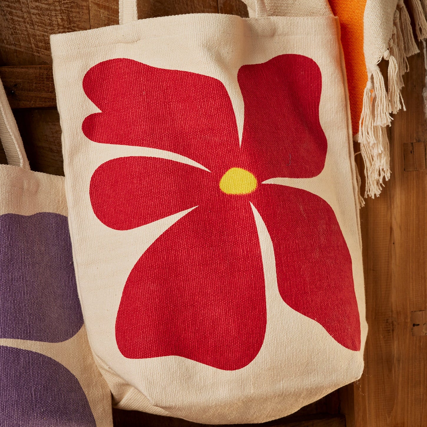 Screen Printed Bold Flower Tote Bag - TOB255-RED - Uneeka