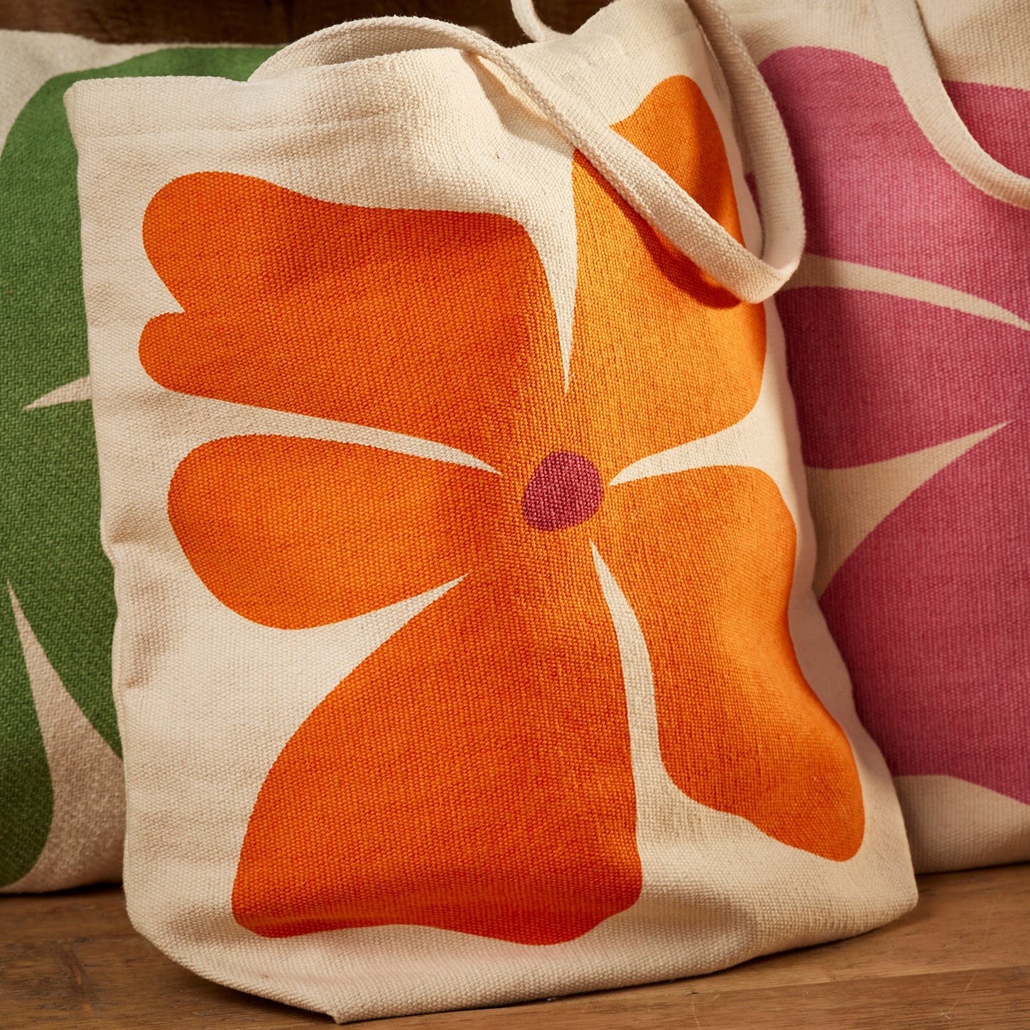 Screen Printed Bold Flower Tote Bag - TOB255-ORANGE - Uneeka