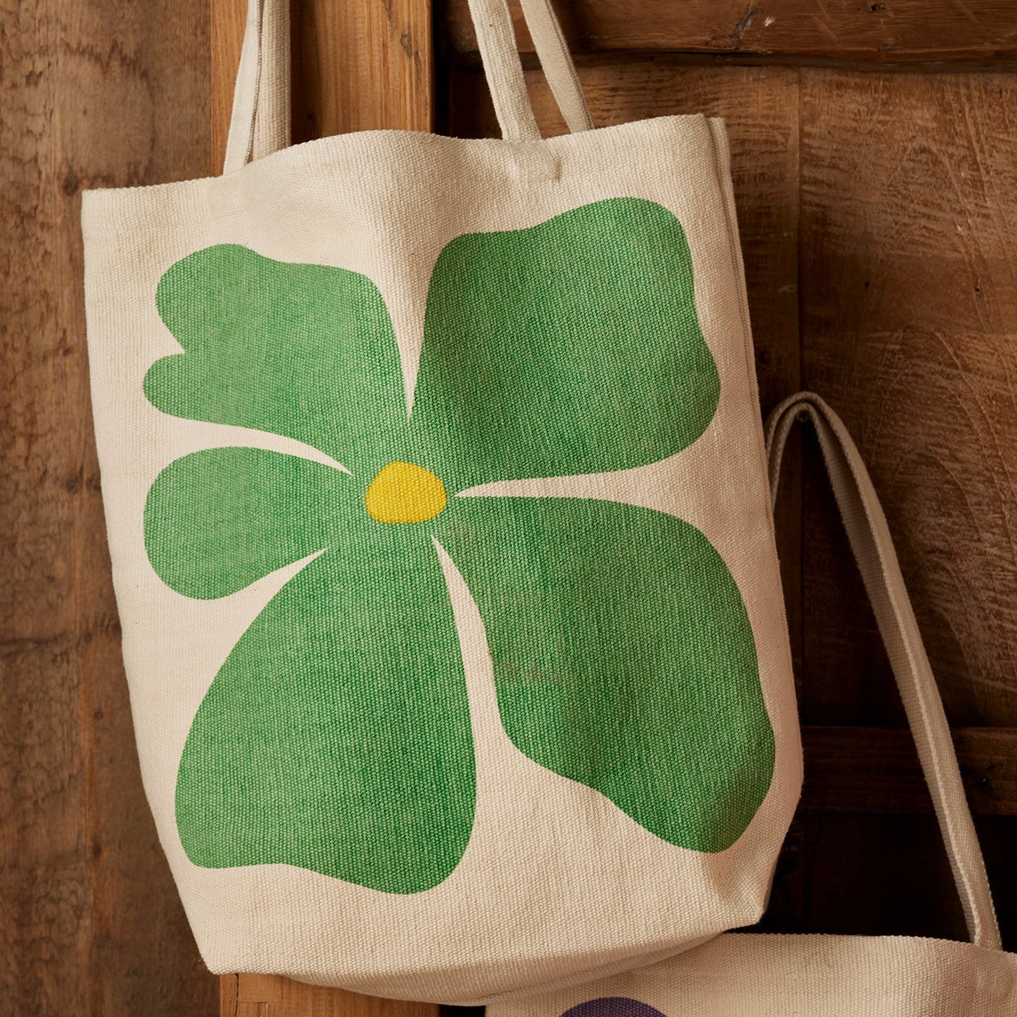 Screen Printed Bold Flower Tote Bag - TOB255-GREEN - Uneeka