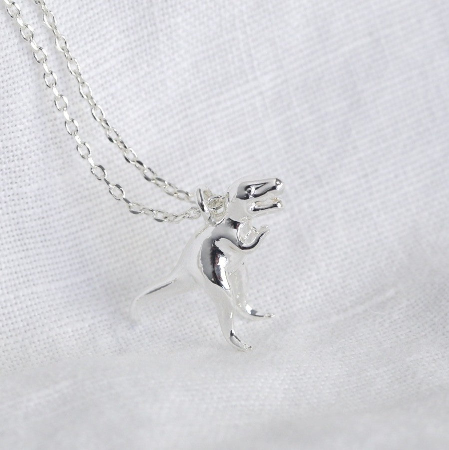 T-Rex Dinosaur Pendant Necklace - Silver - Uneeka