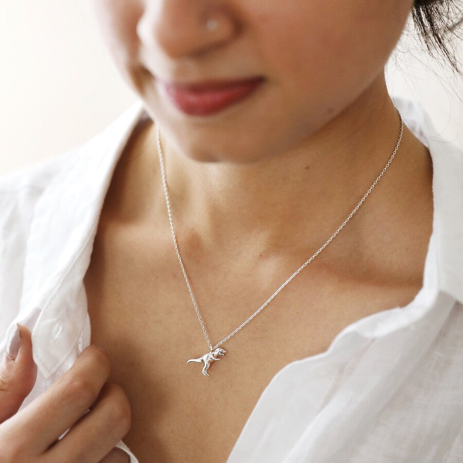 T-Rex Dinosaur Pendant Necklace - Silver - Uneeka