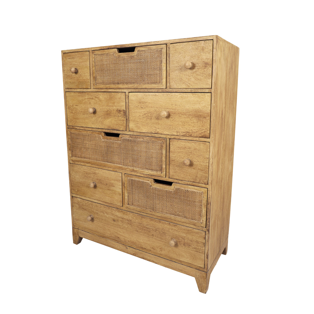Tall French Style Natural Rattan Chest of 10 Drawers