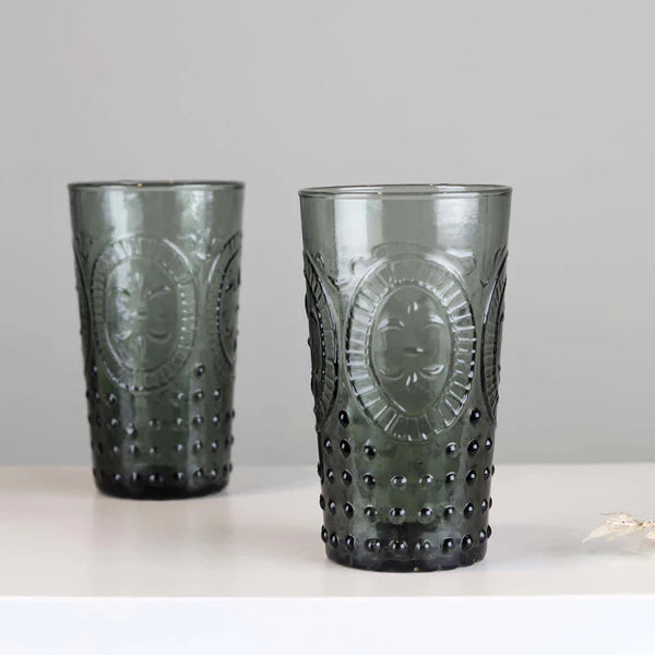 Tall Bobbled Ornate Tumbler Glass - Grey - Sold individually - Uneeka