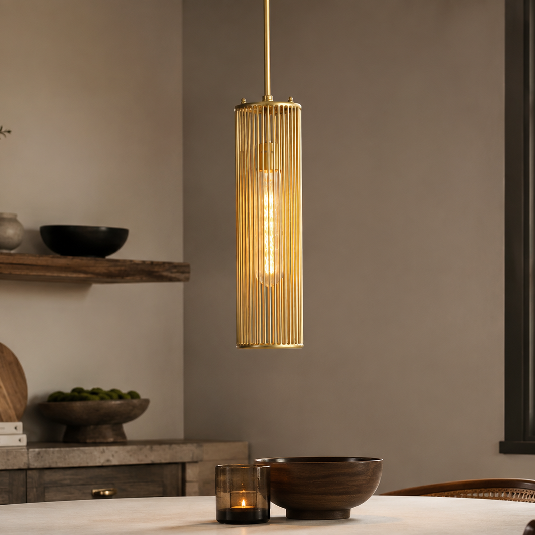 Tall Brass Wire Pendant - Large - Uneeka