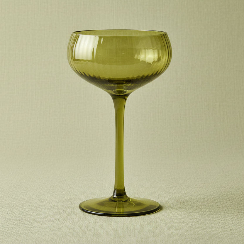 Tall Stem Olive Glass Champagne Coupe - HHC104UK - Uneeka