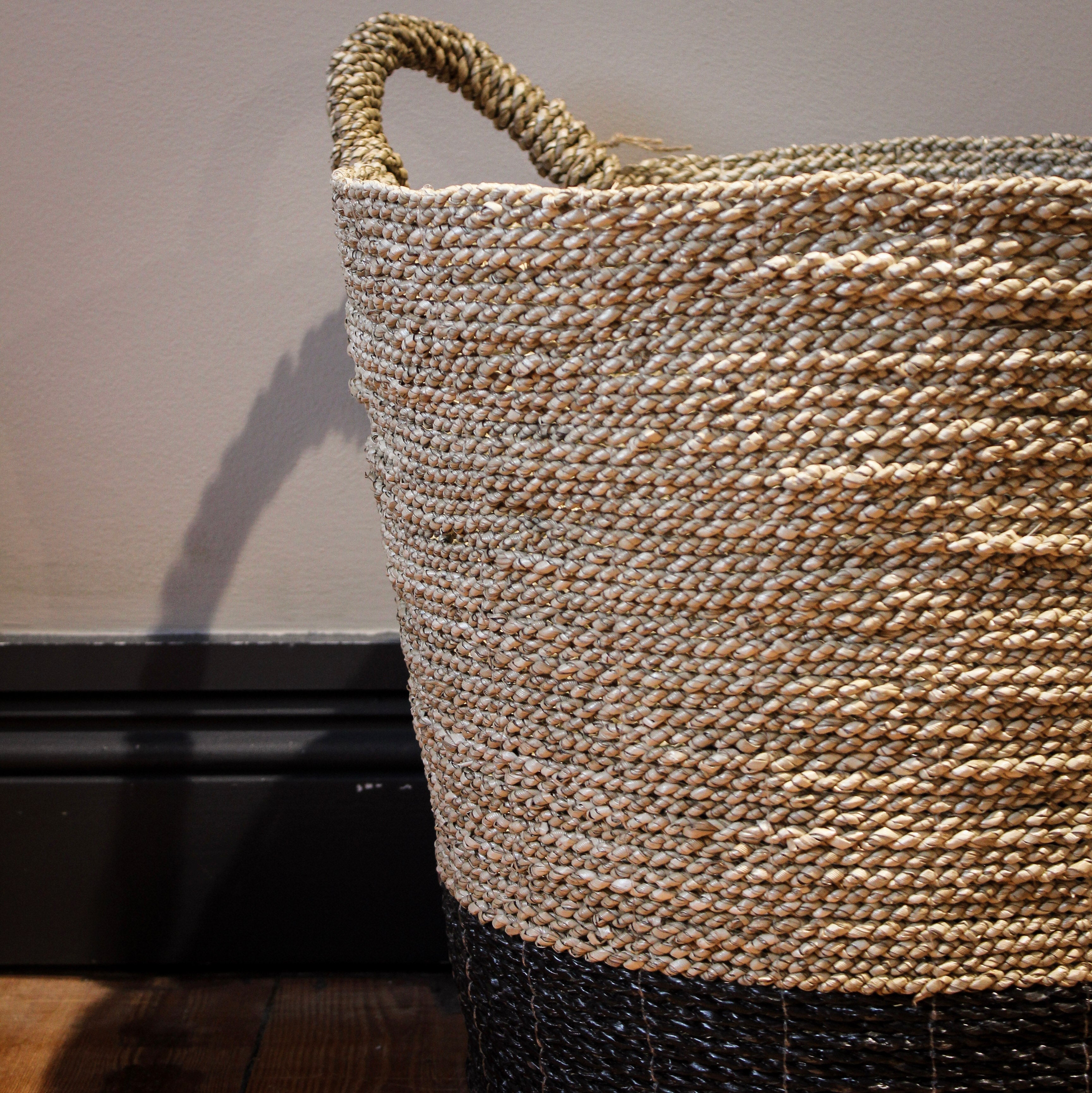 Tapered Seagrass Black Raffia Basket - Uneeka