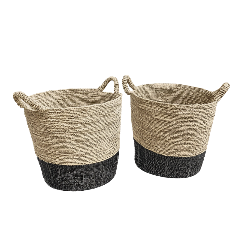 Tapered Seagrass Black Raffia Basket - Uneeka