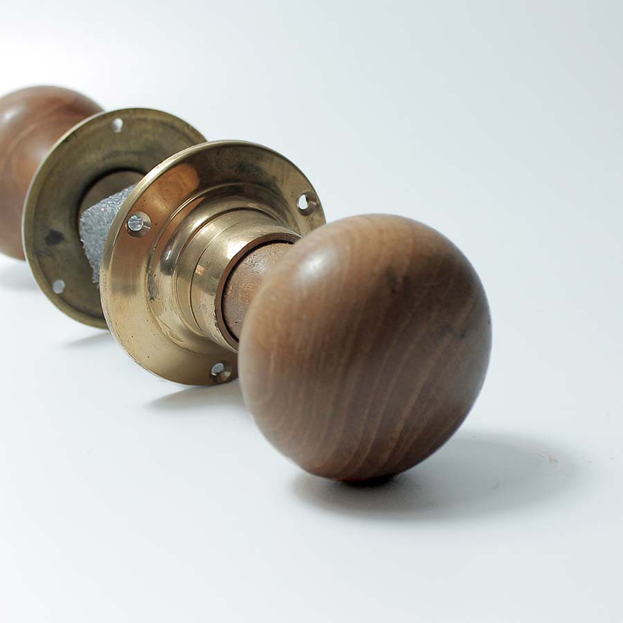 Teak & Brass Bun Type Door Knob Set