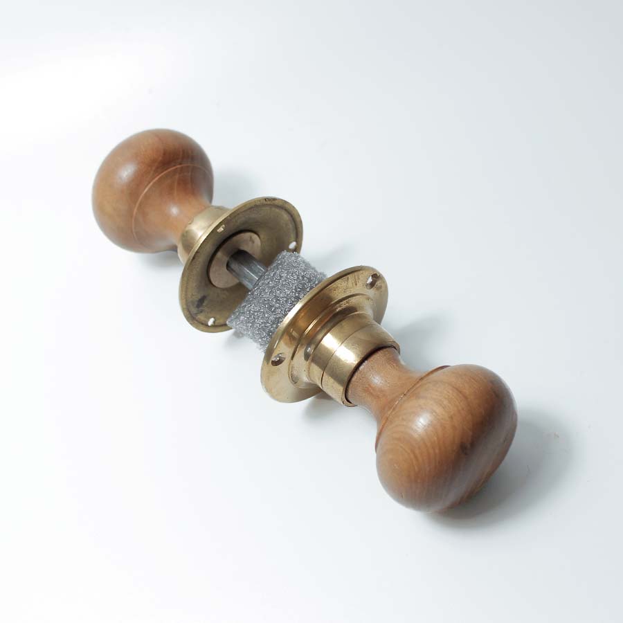Teak & Brass Bun Type Door Knob Set