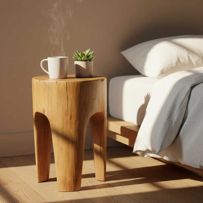 Teak Wood Grain 3 Leg Side Table - IS033 - Uneeka