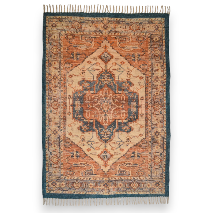 Teal & Rust Cotton Chenille Pattern Rug - 3234 - Uneeka