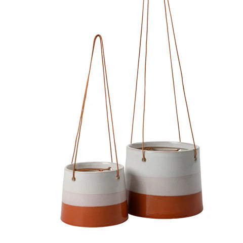 Terracotta, Blush & White Hanging Plant Pot - GCC/HPOTPINK12 - Uneeka