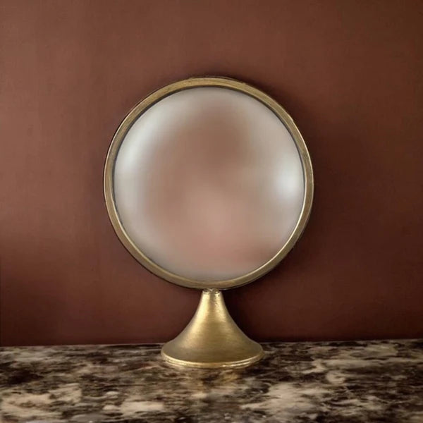 Textured Bronze Circular Dressing Table Mirror - Wide Base - Uneeka