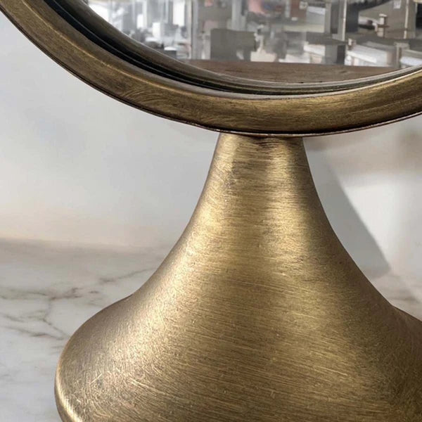 Textured Bronze Circular Dressing Table Mirror - Wide Base - Uneeka