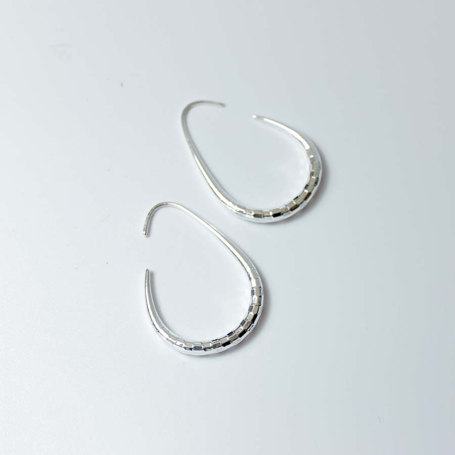 Textured Oval Shape Brass Earrings Silver