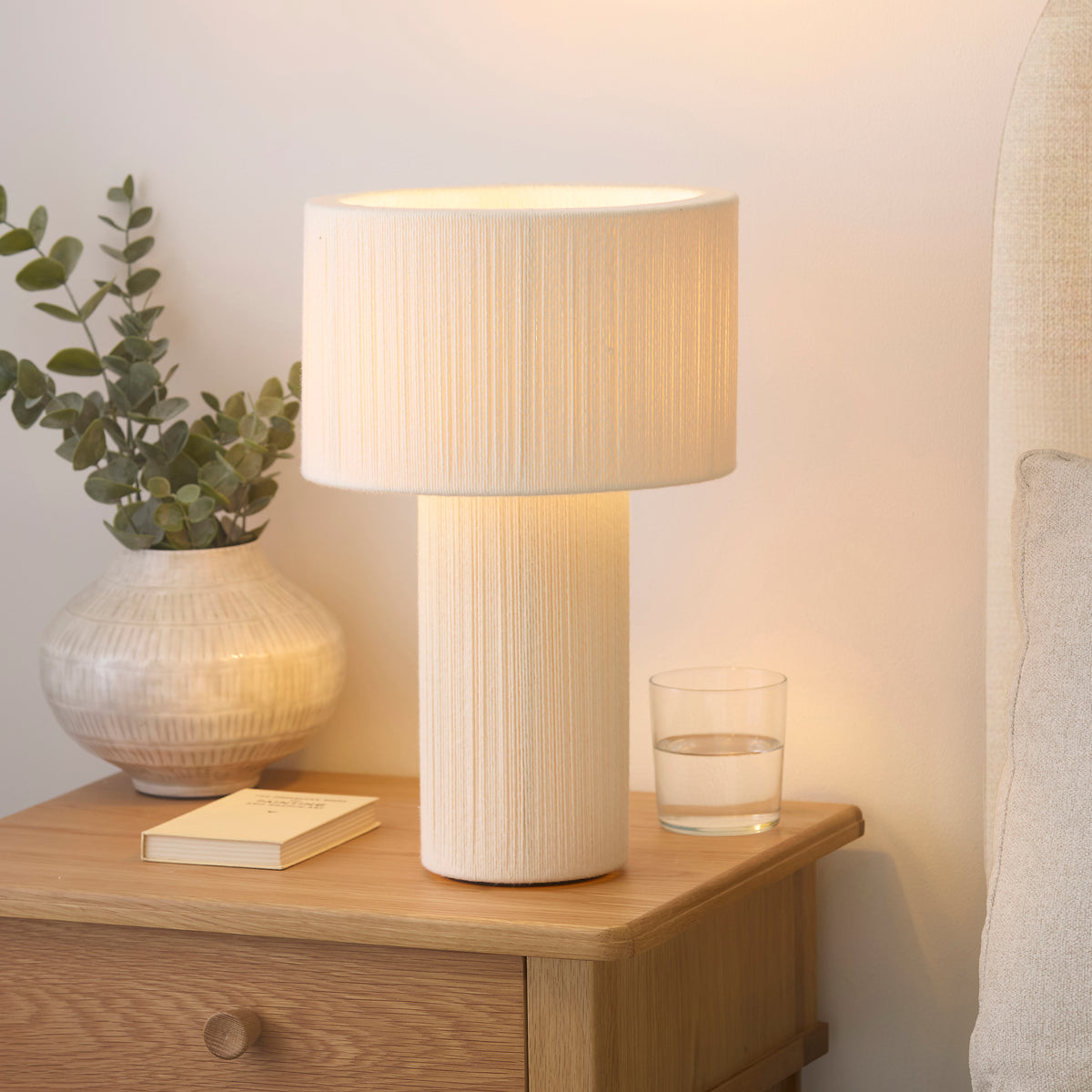 Textured Cotton Table Lamp With Cream Shade - Uneeka