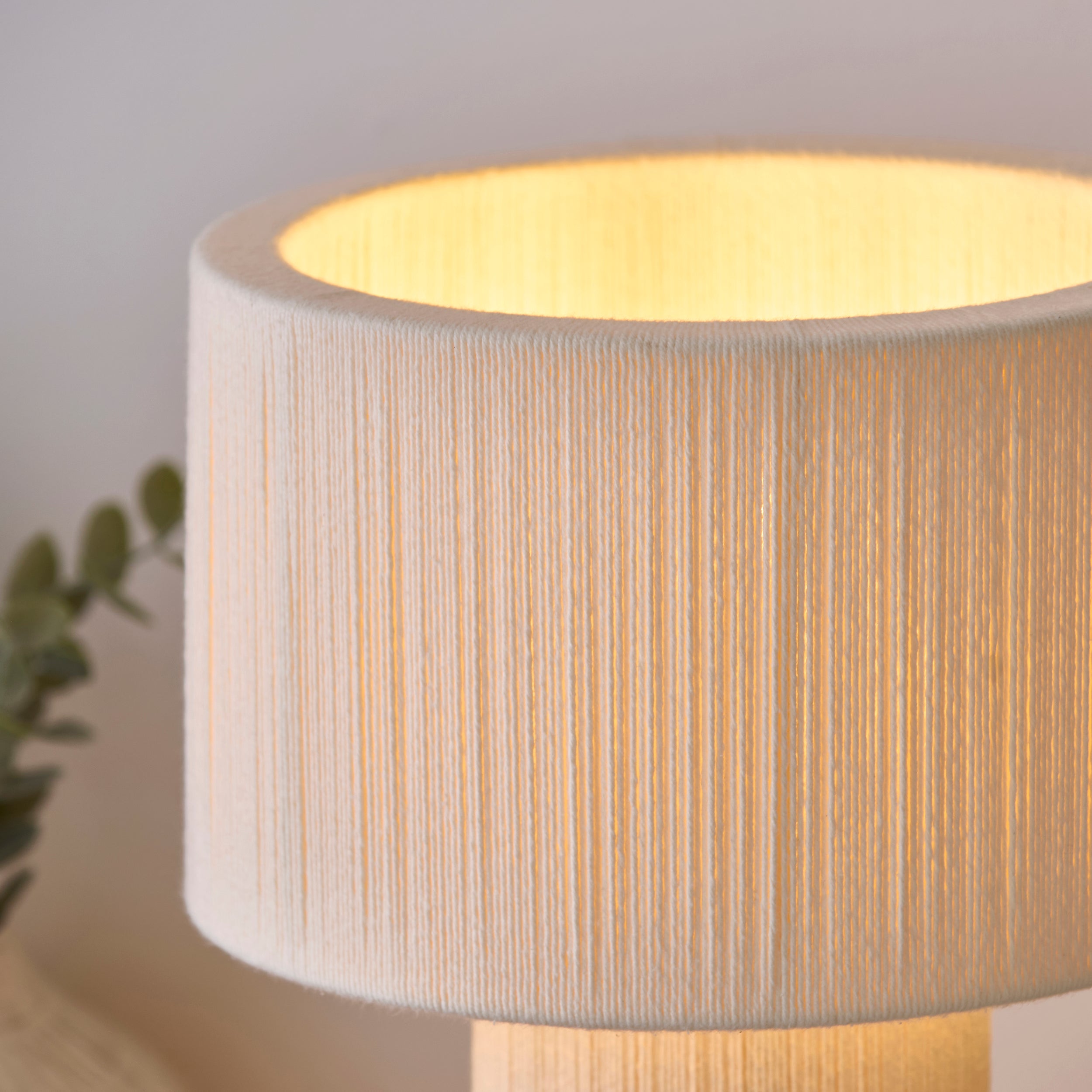 Textured Cotton Table Lamp With Cream Shade Close Up - Uneeka