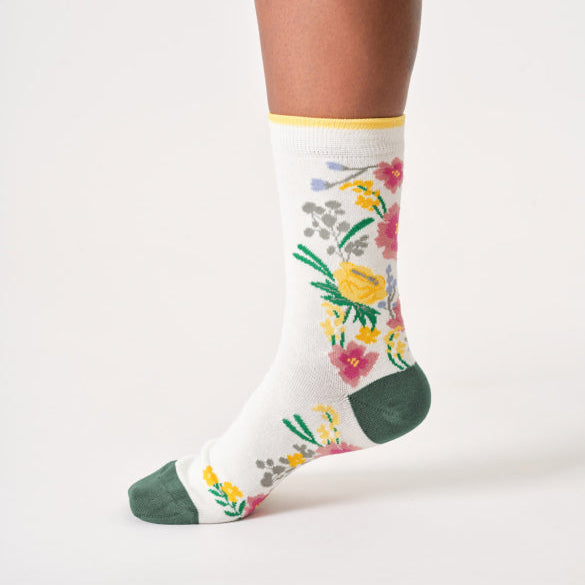Thought Climbing Floral Organic Cotton Socks - TA636C Stone White - Uneeka