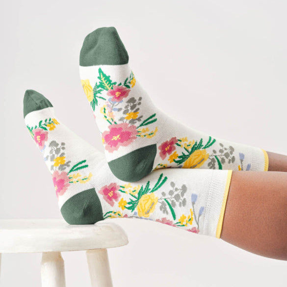 Thought Climbing Floral Organic Cotton Socks - TA636C Stone White - Uneeka