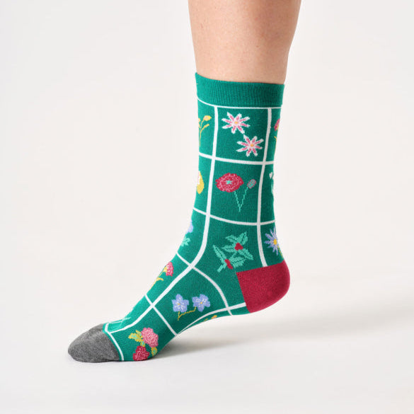 Thought Floral Checkerboard Organic Cotton Socks - TA651C Jewel Green - Uneeka