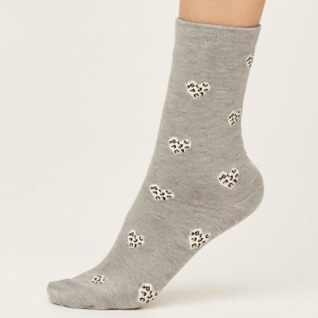 Thought Leopard Print Heart Organic Cotton Socks - SPW729-Mid Grey Marle - Uneeka