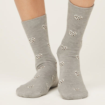 Thought Leopard Print Heart Organic Cotton Socks - SPW729-Mid Grey Marle - Uneeka