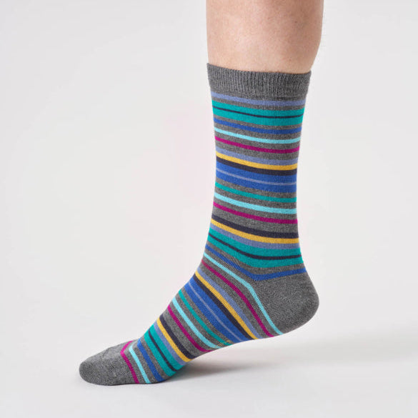 Thought Stripe Organic Cotton Socks - TA709C Dark Grey Marl - Uneeka