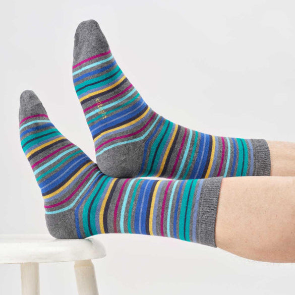 Thought Stripe Organic Cotton Socks - TA709C Dark Grey Marl - Uneeka