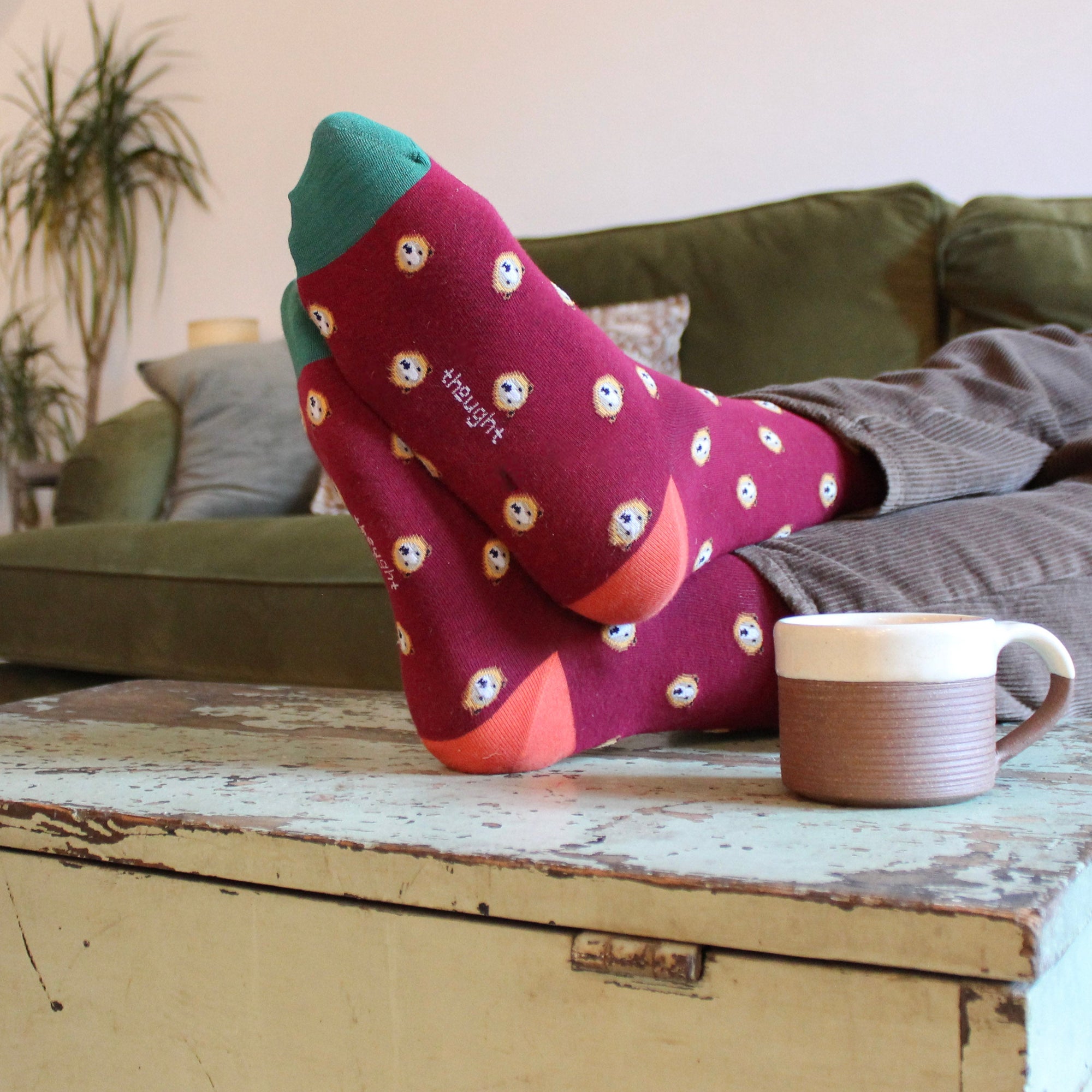 Thought Bear Face Organic Cotton Socks - Red - Lifestyle Uneeka