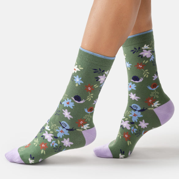 Thought Garden Snail Organic Cotton Socks Green - Uneeka