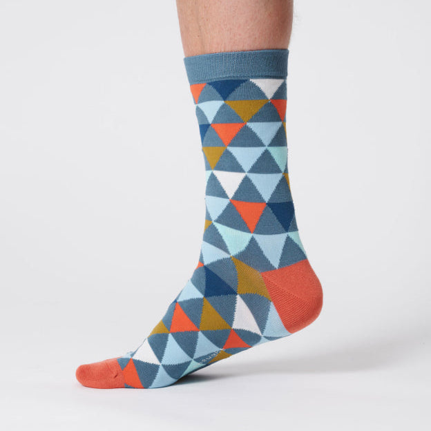 Thought Geometric Triangle Bamboo Socks - TA503B Misty Blue - Uneeka